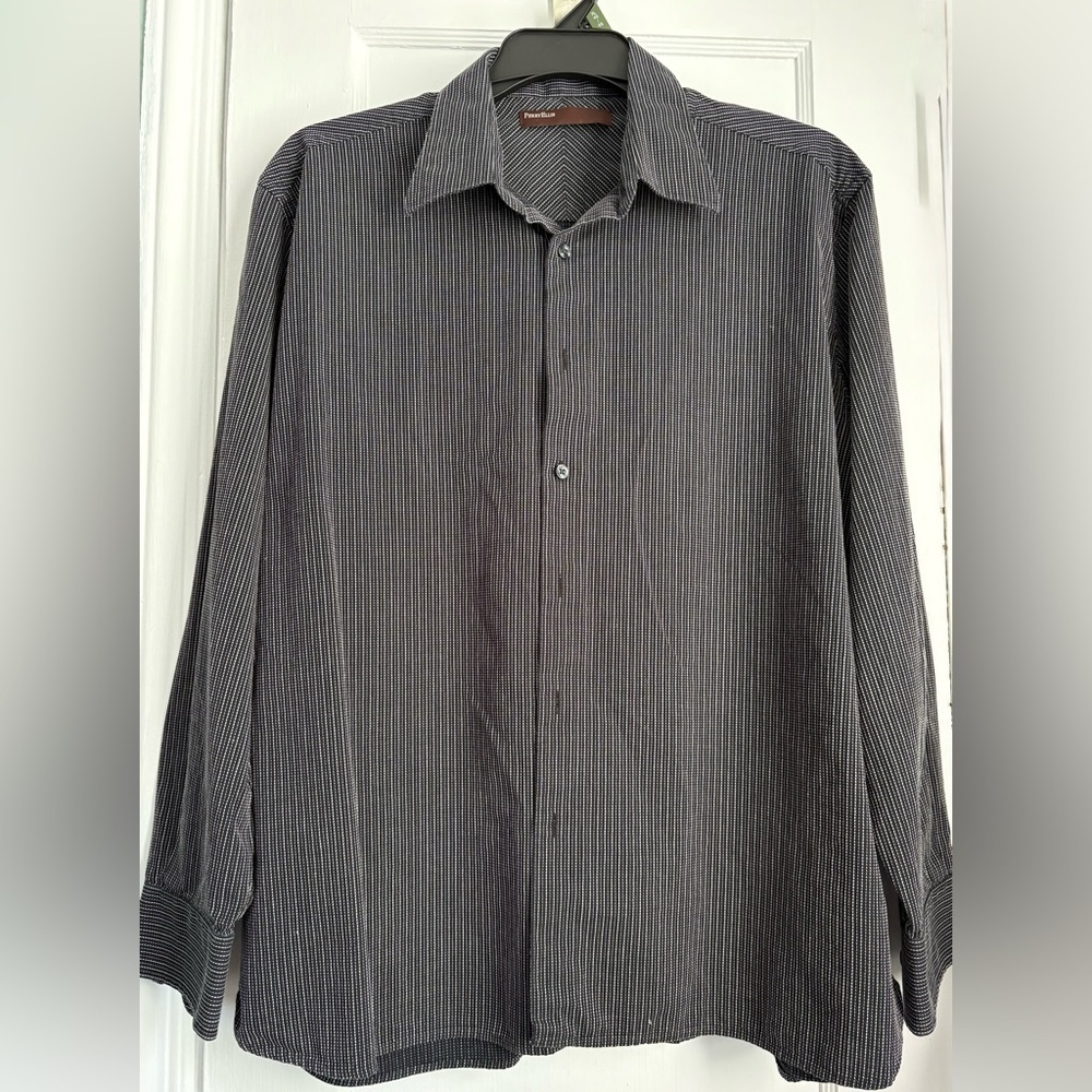Perry Ellis Black & White Pinstripes Button Down Long Sleeve Collared Shirt- XXL